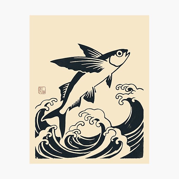 Item preview, Minimalist Ukiyo-e Bridgetown Barbados Flying Fish designed and sold by DuckOddity.
