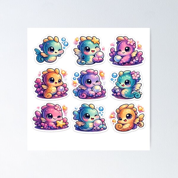 Item preview, Premium Kawaii Seahorse Sticker Sheet designed and sold by KrishAuraa.