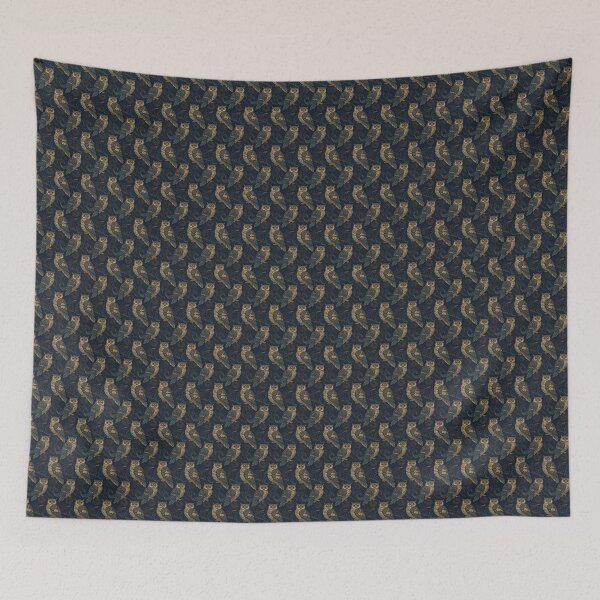 Item preview, Ornate Blue Gold Owl Seamless Pattern designed and sold by Pioneer Spirit Market.