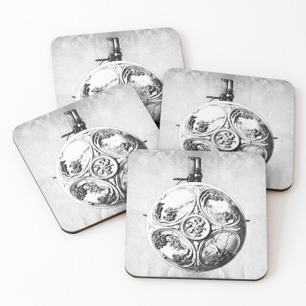 Item preview, 17th Century Powder Flask Quatrefoil Relief Hunting Scenes Dark Art designed and sold by Ghoul Enterprises.