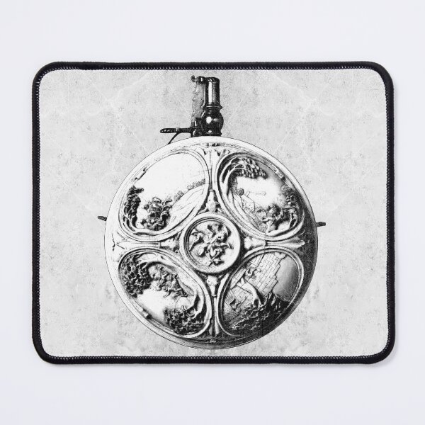 Item preview, 17th Century Powder Flask Quatrefoil Relief Hunting Scenes Dark Art designed and sold by Ghoul Enterprises.