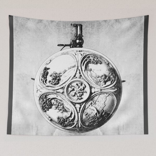Item preview, 17th Century Powder Flask Quatrefoil Relief Hunting Scenes Dark Art designed and sold by Ghoul Enterprises.