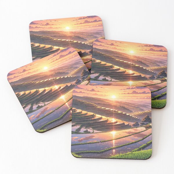 Item preview, Rice Terraces Sunset Landscape Anime Art designed and sold by theloomvale.