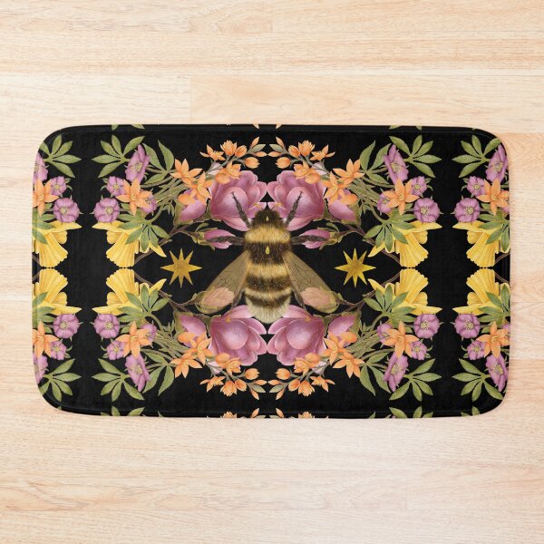 Item preview, Golden Bumblebee Illustration With Botanical Floral Wreath designed and sold by Grin Katalina Floral Patterns & Cozy Art.