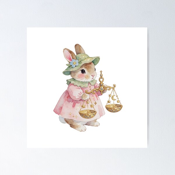 Item preview, Libra Zodiac Sticker | Bunny with Scales Astrology Art designed and sold by AillustriaAK.