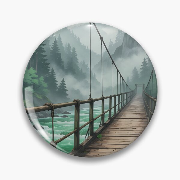 Item preview, Rope Bridge Misty Forest Anime Landscape Art designed and sold by theloomvale.