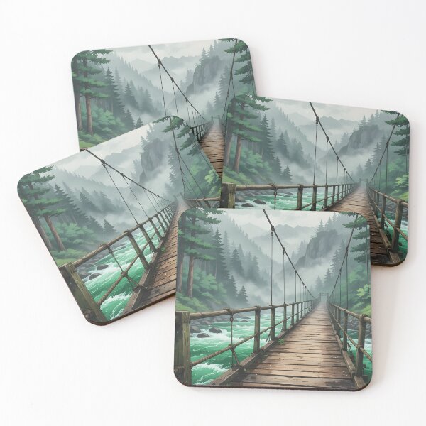 Item preview, Rope Bridge Misty Forest Anime Landscape Art designed and sold by theloomvale.