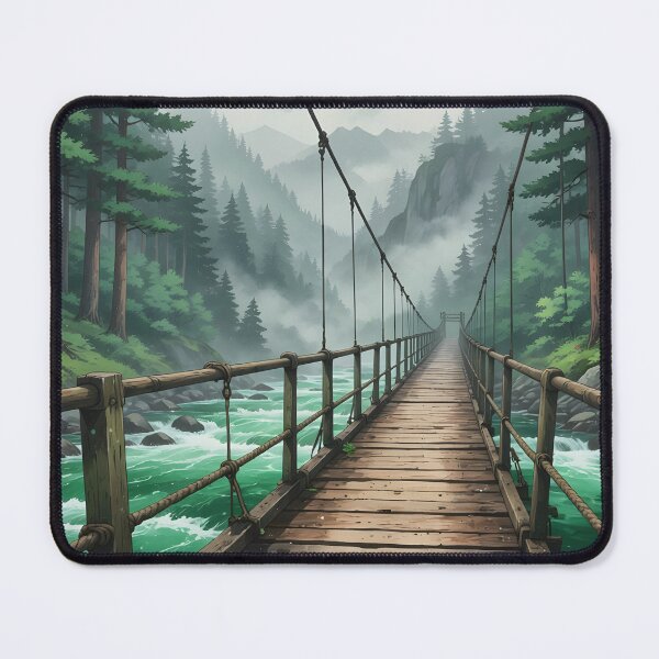 Item preview, Rope Bridge Misty Forest Anime Landscape Art designed and sold by theloomvale.