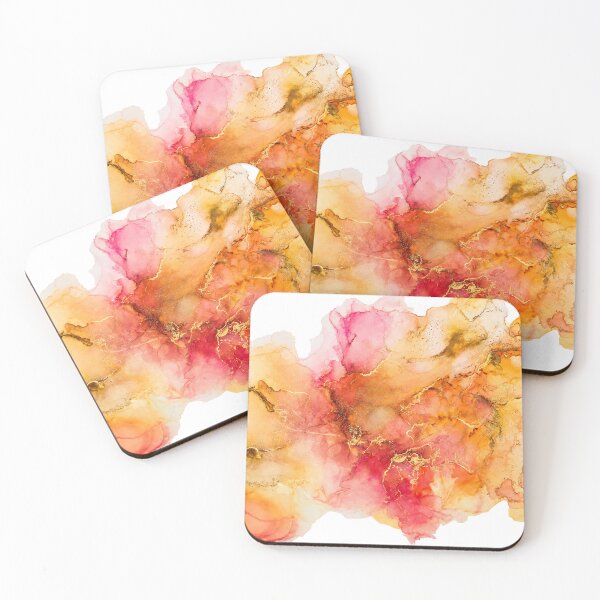 Item preview, Original Ink Art Sunset Bloom – Pink, Coral and Gold Abstract Wall Art designed and sold by PourtionOfArt.