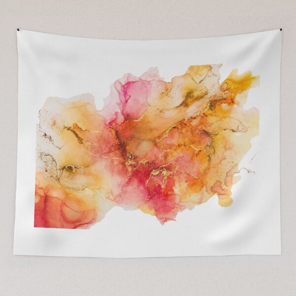 Item preview, Original Ink Art Sunset Bloom – Pink, Coral and Gold Abstract Wall Art designed and sold by PourtionOfArt.