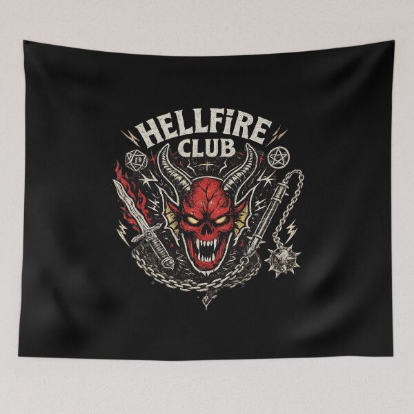 Item preview, Stranger Things 4 Hellfire Club Skull & Weapons T-Shirt designed and sold by MaafiaArtsThai.