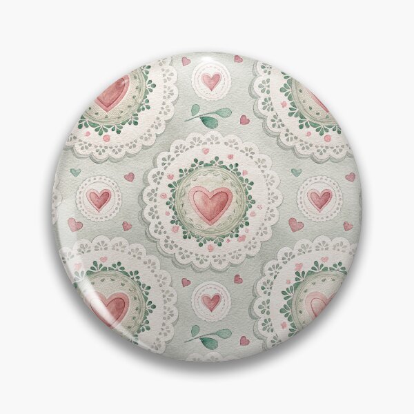 Item preview, Vintage Watercolor Heart & Lace Doily Pattern - Romantic Shabby Chic Sage Green and Pink designed and sold by Patterns & Love .