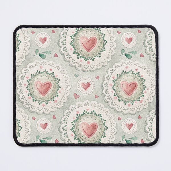 Item preview, Vintage Watercolor Heart & Lace Doily Pattern - Romantic Shabby Chic Sage Green and Pink designed and sold by Patterns & Love .