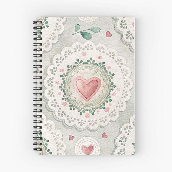 Item preview, Vintage Watercolor Heart & Lace Doily Pattern - Romantic Shabby Chic Sage Green and Pink designed and sold by Patterns & Love .