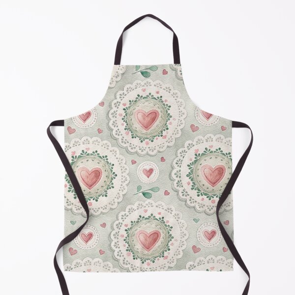 Item preview, Vintage Watercolor Heart & Lace Doily Pattern - Romantic Shabby Chic Sage Green and Pink designed and sold by Patterns & Love .