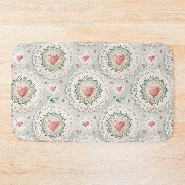 Item preview, Vintage Watercolor Heart & Lace Doily Pattern - Romantic Shabby Chic Sage Green and Pink designed and sold by Patterns & Love .
