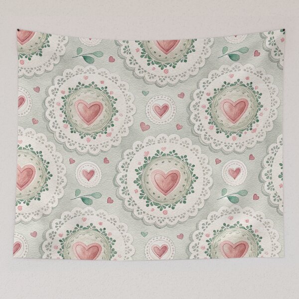 Item preview, Vintage Watercolor Heart & Lace Doily Pattern - Romantic Shabby Chic Sage Green and Pink designed and sold by Patterns & Love .