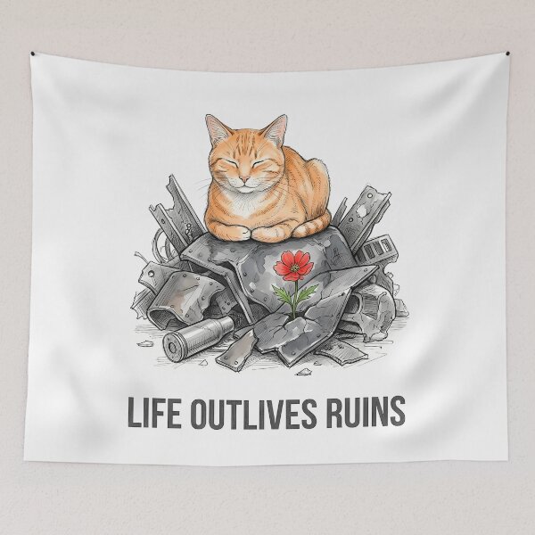 Item preview, Life Outlives Ruins: Resilient Cat and Flower Art designed and sold by SoulPT.