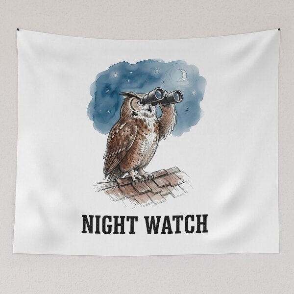 Item preview, Night Watch Owl - Vigilant Observation Watercolor Art designed and sold by SoulPT.