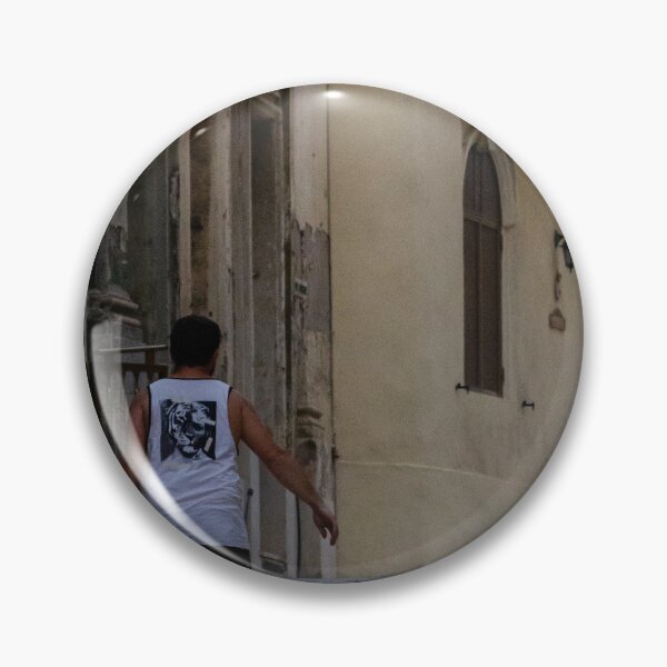 Item preview, Man Walking Up Historic Stone Steps Through Narrow Old Town Street With Warm Mediterranean Architecture designed and sold by Nmallia.