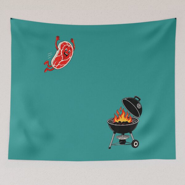 Item preview, Steak Dive Flying Steak BBQ Grilling Cartoon 4th of July designed and sold by IrinaSolomon.