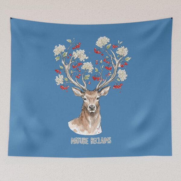 Item preview, Nature Reclaims - Ukrainian Viburnum Deer Watercolor Art designed and sold by SoulPT.