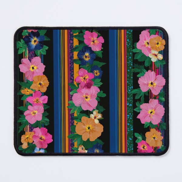 Item preview, Tropical Floral Stripe Pattern – Bold Pink Orange Flowers on Black designed and sold by Patterns & Love .