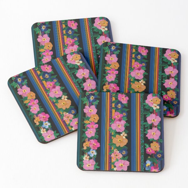 Item preview, Tropical Floral Stripe Pattern – Bold Pink Orange Flowers on Black designed and sold by Patterns & Love .