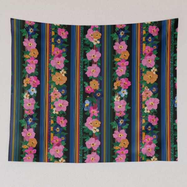 Item preview, Tropical Floral Stripe Pattern – Bold Pink Orange Flowers on Black designed and sold by Patterns & Love .