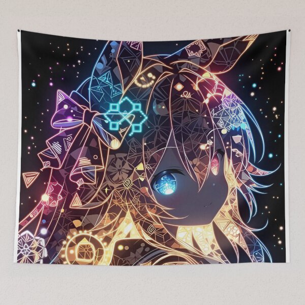 Item preview, Celestial Neon Anime Girl Art | Glowing Cosmic Fantasy Portrait | Cyber Mystic Kawaii Aesthetic Wall Art designed and sold by Dyan4.