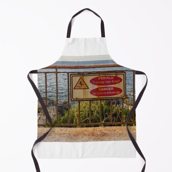 Item preview, Danger Sign On Rusty Railing Over Coastal Cliff With Sea View At Sunset designed and sold by Nmallia.