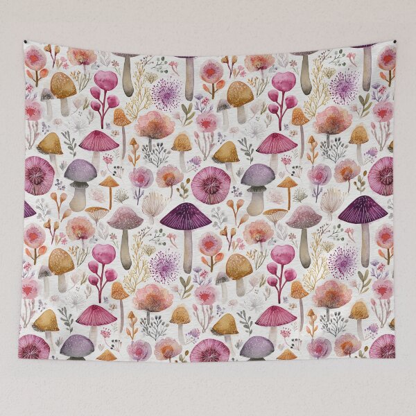 Item preview, Whimsical Watercolor Mushrooms and Wildflowers – Cottagecore Woodland Botanical Pattern designed and sold by Patterns & Love .