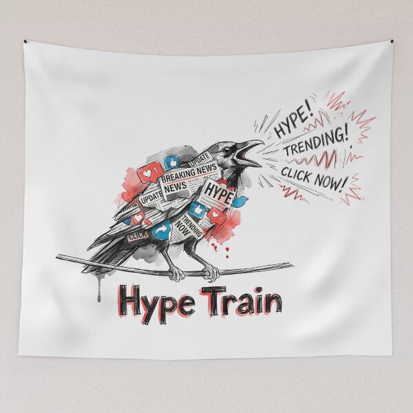 Item preview, The Hype Train Crow - Social Media Noise Illustration designed and sold by SoulPT.