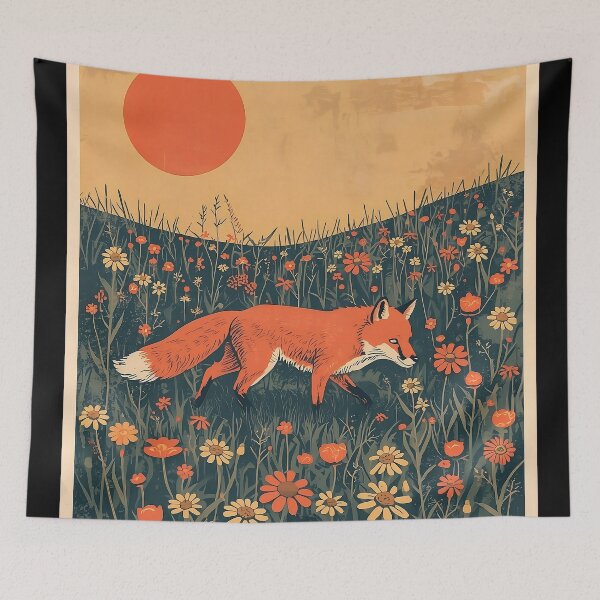 Item preview, Fox in Wildflower Meadow Vintage Nature Art Illustration designed and sold by Evergreen Horizon Works.