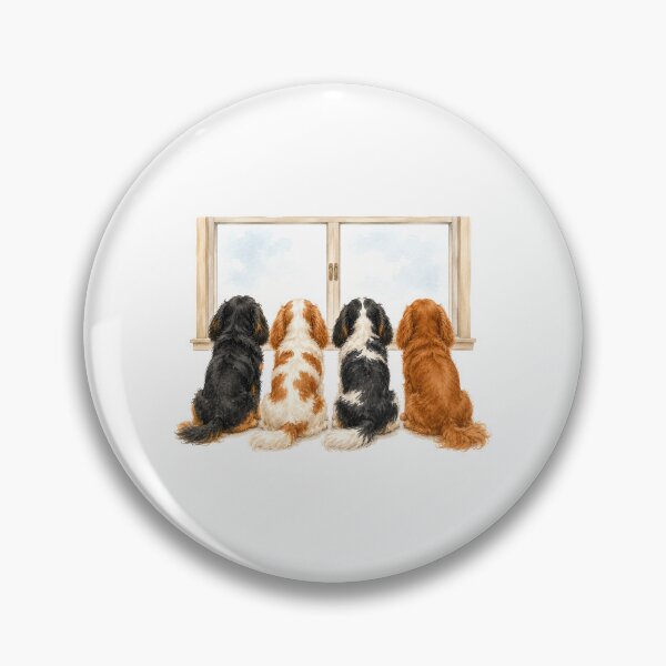 Item preview, Cavalier King Charles Spaniel Window Patrol Four Dogs Watching Outside designed and sold by SakuraWaStyle.