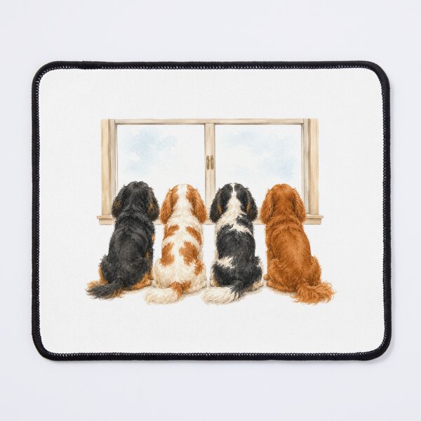 Item preview, Cavalier King Charles Spaniel Window Patrol Four Dogs Watching Outside designed and sold by SakuraWaStyle.