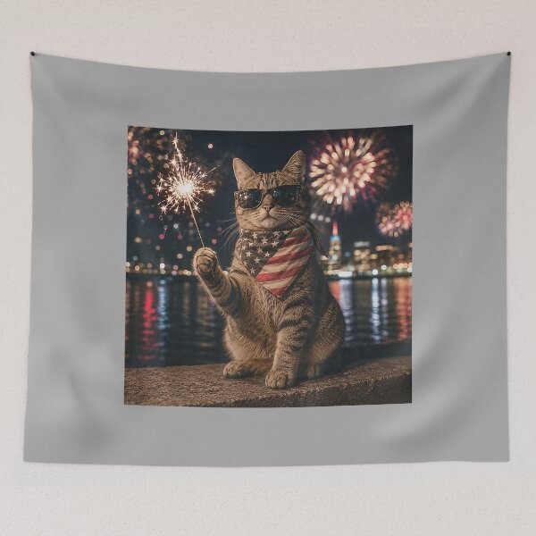 Item preview, Funny Cat Fireworks Meme Patriotic 4th of July Cat Lovers designed and sold by KathieFaugh.