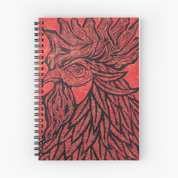 Item preview, Linocut rooster on Red Rose paper designed and sold by Bombc.