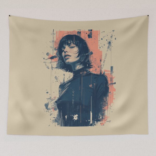Item preview, Urban Cyberpunk Woman Portrait Abstract Splatter Art designed and sold by ERODED SELF.