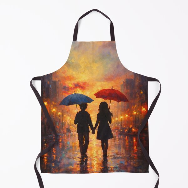 Item preview, Romantic City Walk at Sunset Couple with Umbrellas Urban Landscape Art designed and sold by Joey Santiago.