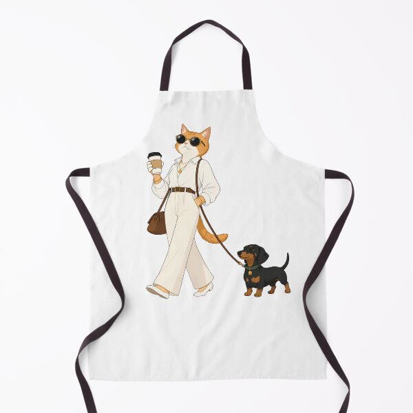 Item preview, Stylish cat with dachshund on a coffee walk designed and sold by filou designs.