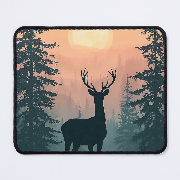 Item preview, Majestic Forest Deer Silhouette Sunset Wilderness Scene designed and sold by Evergreen Horizon Works.