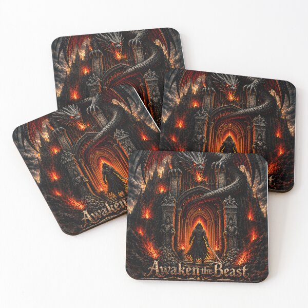 Item preview, Awaken The Beast – Legendary Fire Dragon and Dark Warrior Fantasy Art in a Gothic Infernal Kingdom designed and sold by BagFactoryUK.