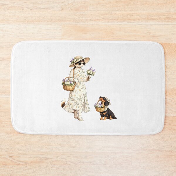 Item preview, Flower cat & dachshund in cottagecore style designed and sold by filou designs.