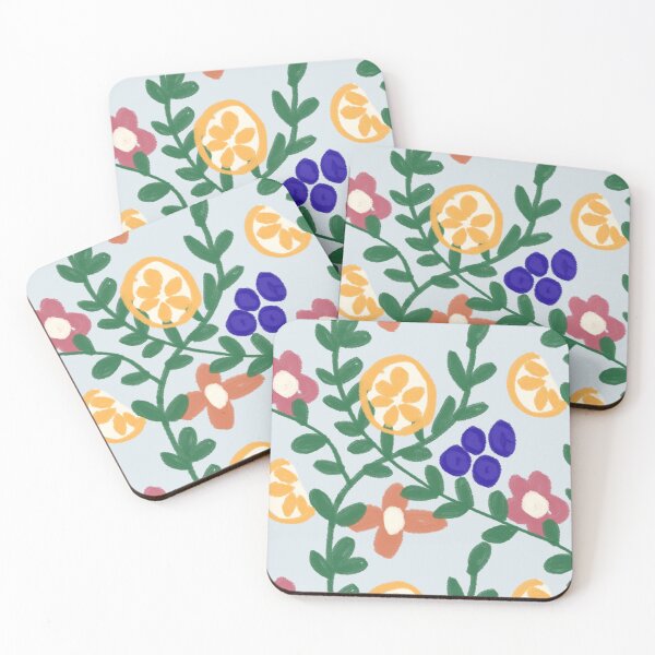 Item preview, Blueberry Lemon Citrus Botanical Pattern — Painterly Fruit & Wildflower Toss on owder Blue designed and sold by Patterns & Love .