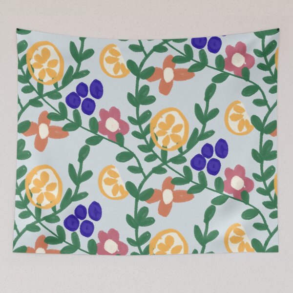 Item preview, Blueberry Lemon Citrus Botanical Pattern — Painterly Fruit & Wildflower Toss on owder Blue designed and sold by Patterns & Love .