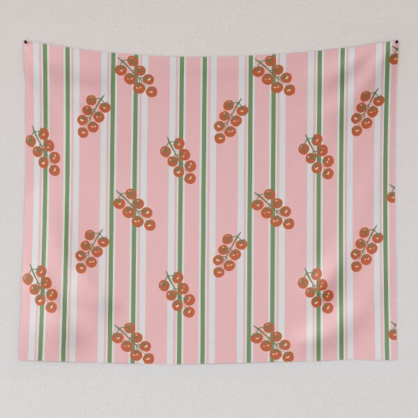 Item preview, Cherry Tomato Vine Stripe Pattern Pink Green Kitchen Design designed and sold by Patterns & Love .