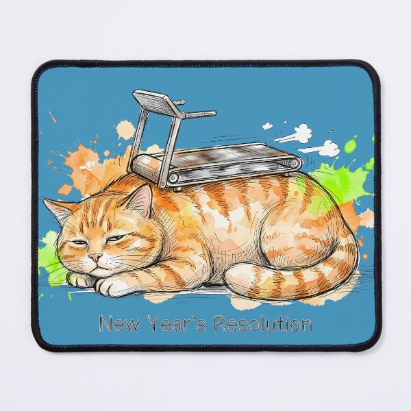 Item preview, New Year’s Resolution – Lazy Cat Treadmill Illustration designed and sold by SoulPT.