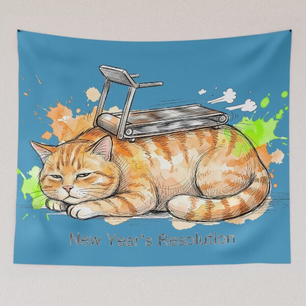 Item preview, New Year’s Resolution – Lazy Cat Treadmill Illustration designed and sold by SoulPT.