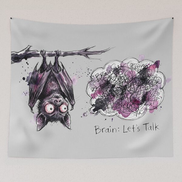 Item preview, Brain: Let's Talk | Overthinking Bat Ink & Watercolor Art designed and sold by SoulPT.
